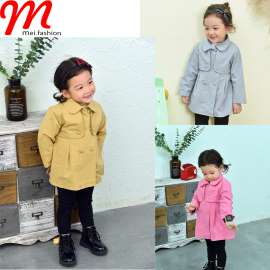 韩版中小女童时尚纯色腰间系带双排扣两件外套 秋款潮流童装风衣