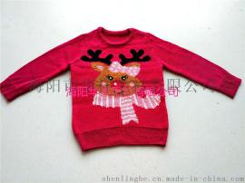 厂家直销外贸圣诞系列童装：2016新款紫红色长袖圆领套衫